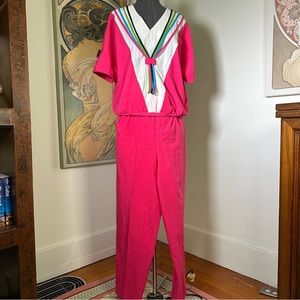 Vintage Women’s 80s‎ Teddi Hot Pink Track Suit With Rainbow Details